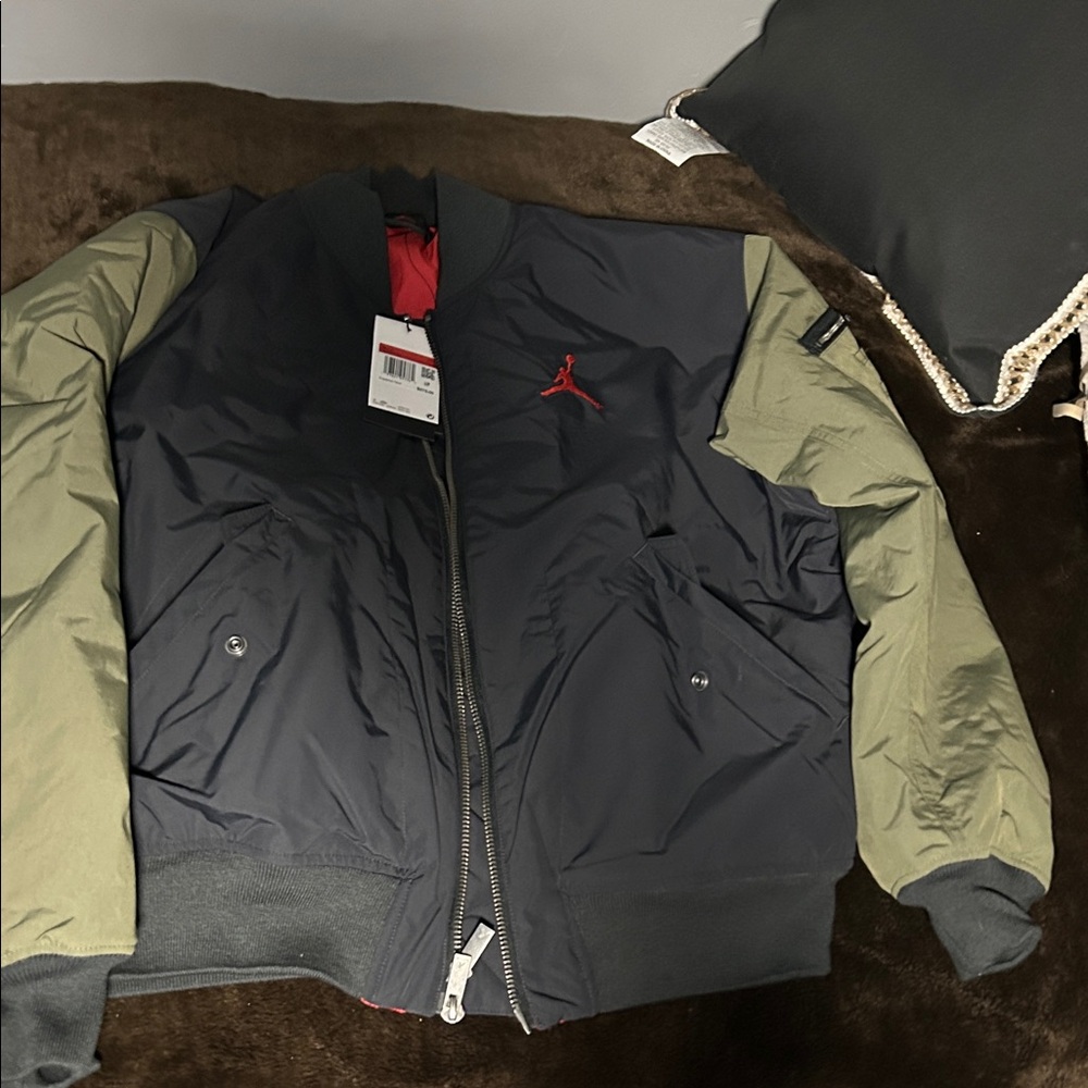 Jordan Men's Black and Olive Bomber Jacket